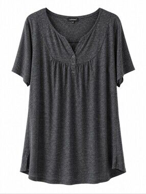 a.Jesdani 2X Empire Waist Swing Tunic Gray Short Sleeve Top